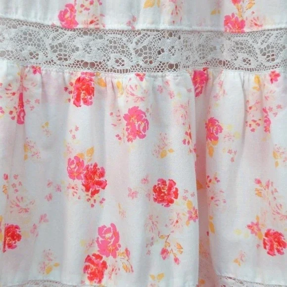 Love Shack Fancy White Pink Floral Lace Ruffle Cotton Cosette Midi Dress-‎ Large - Picture 2 of 9